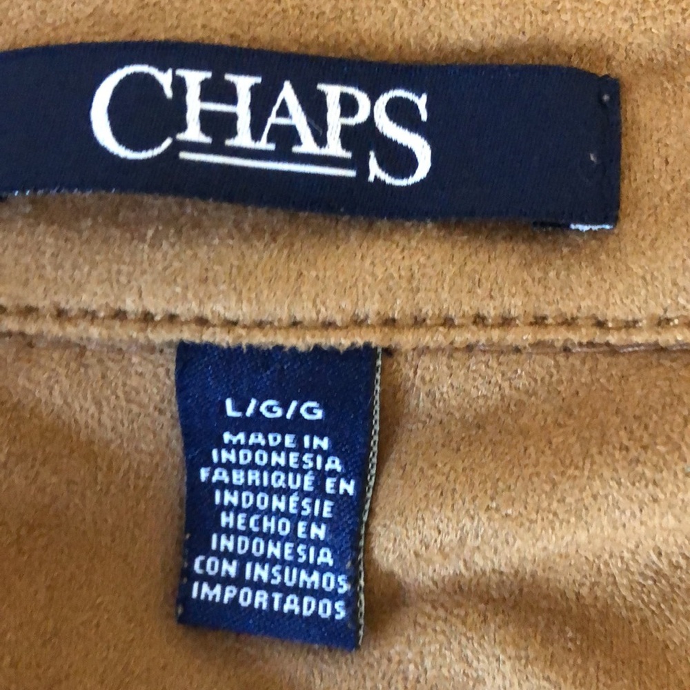 *WINTER SALE* Chaps Faux Suede Shirt in Dark Caramel, Chest Pockets, Lg. - Picture 4 of 5